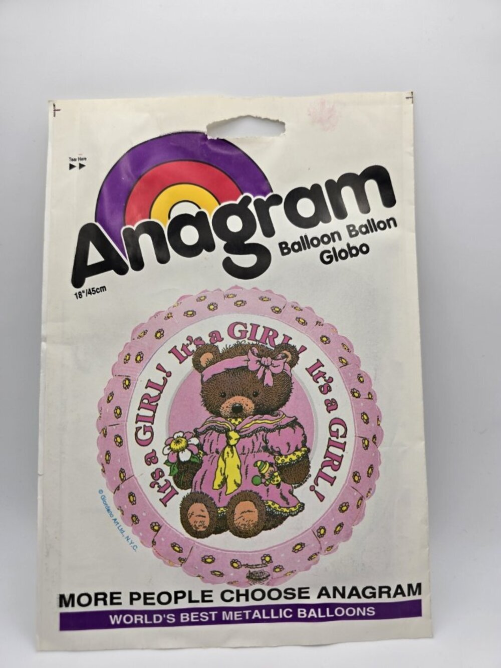 Anagram Vintage "It's a Girl!' Foil Metallic Helium Balloon 1990s Gender Reveal